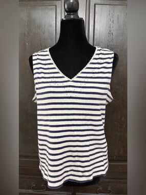 Basic Edition stripes Navy & White with beads tank top - Medium